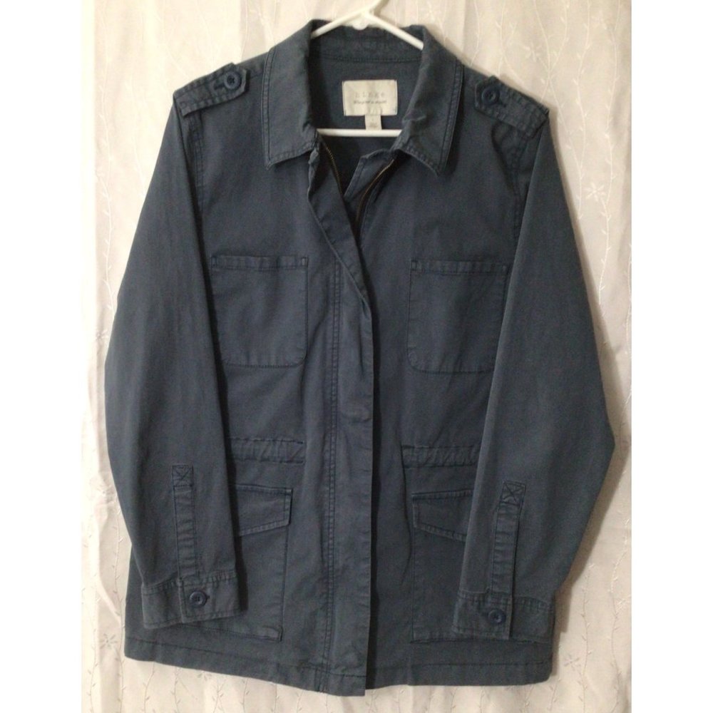 Hinge Women’s Chino Utility Full Zip Jacket L Multi-Pocket Faded Blue Shade
